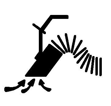 Eine schwarz-weiße Silhouette eines Staubsaugers mit einem herauskommenden Schlauch.