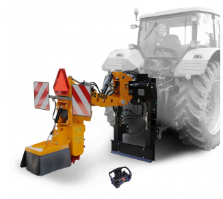 Ein weißer Traktor mit einem daran befestigten gelben Traktor