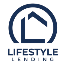 Lifestyle Lending logo with navy-blue house icon and text on a white background