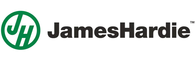 James Hardie logo featuring a green circular emblem with the letters "JH" next to the text "JamesHardie."