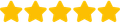 Five yellow stars are lined up in a row on a white background.