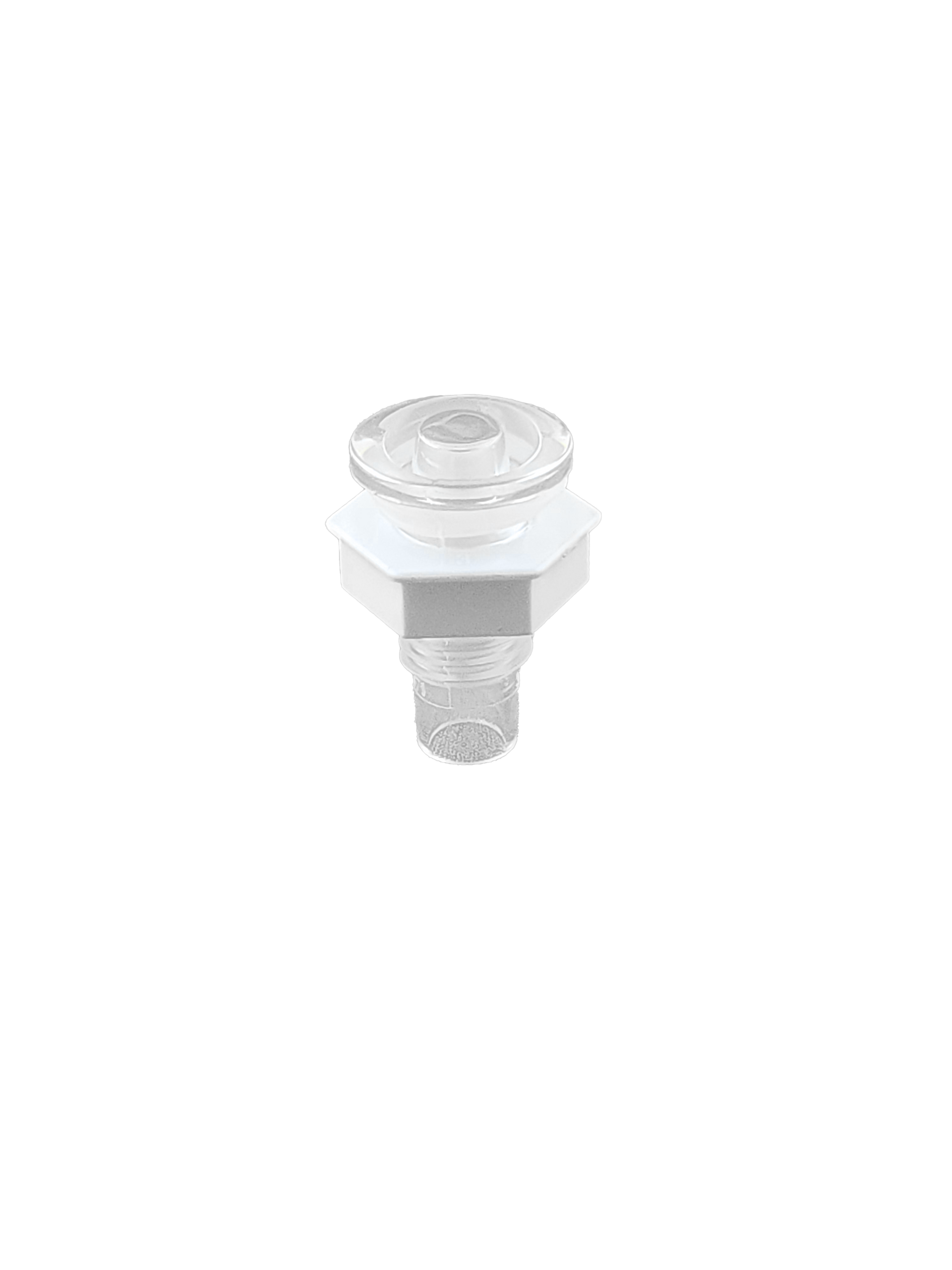 A close up of a clear anchor mini POL light housing on a white background.