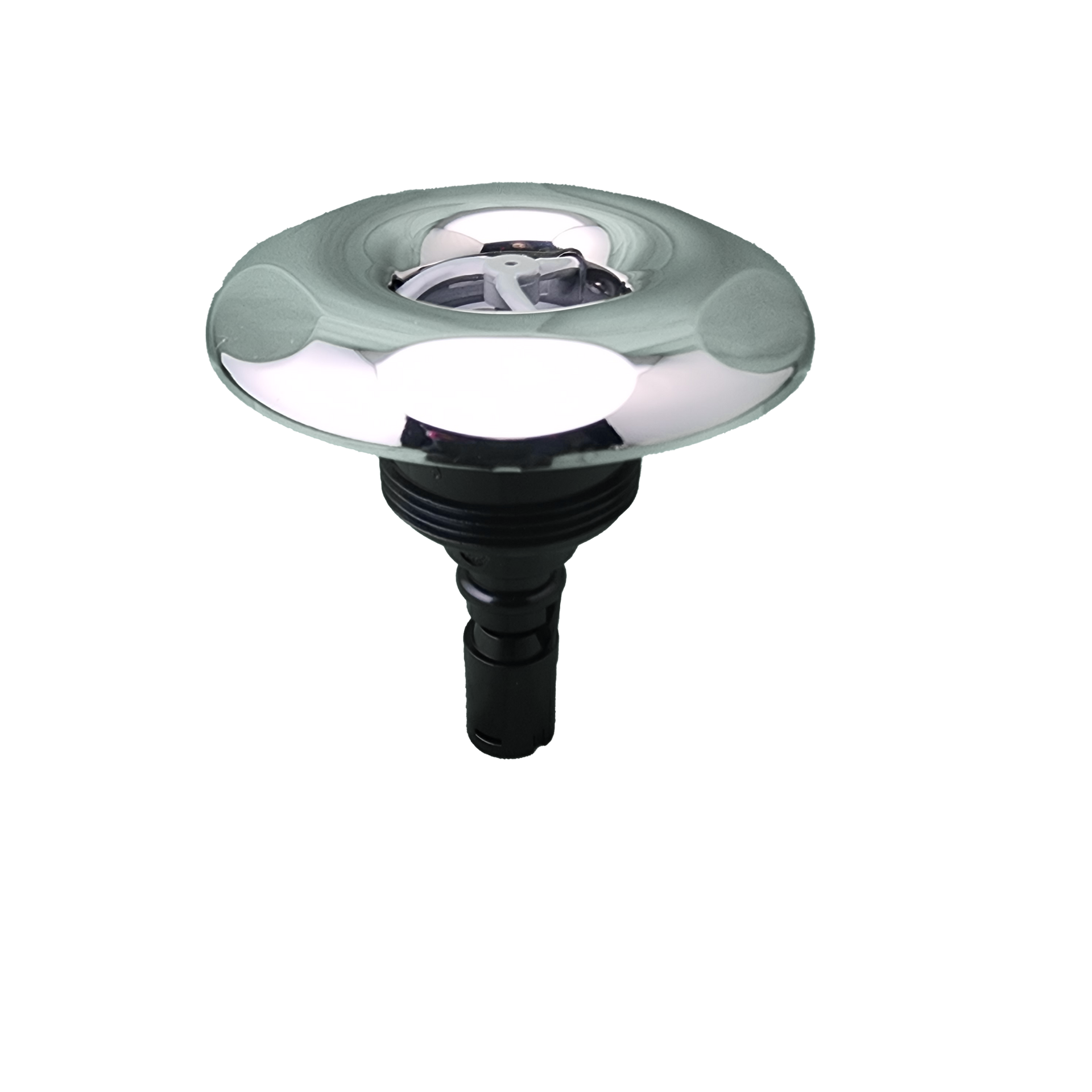 A close up of spa jet on a white background.