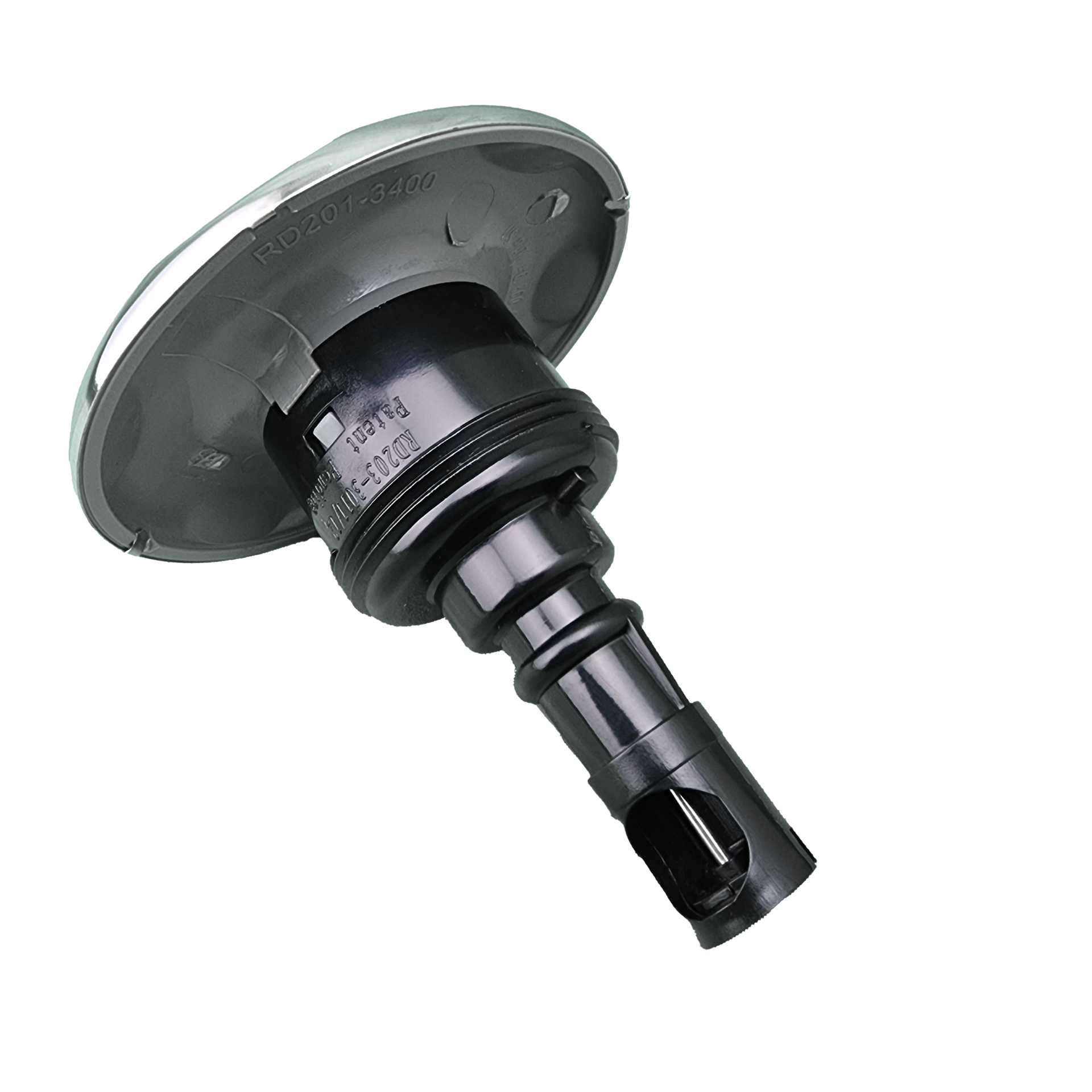 A close up of spa jet on a white background.