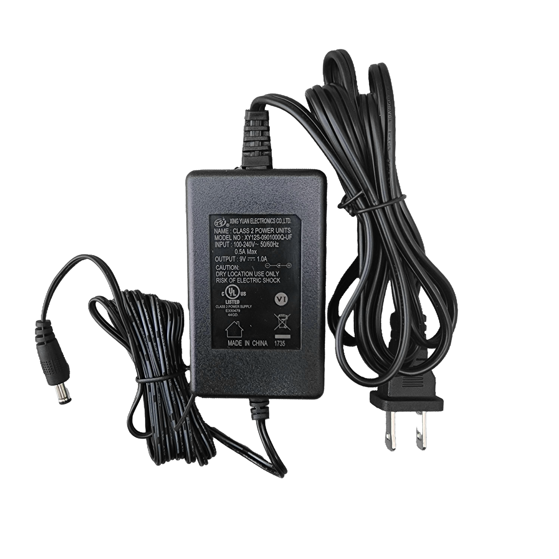A black power supply with a cord attached to it