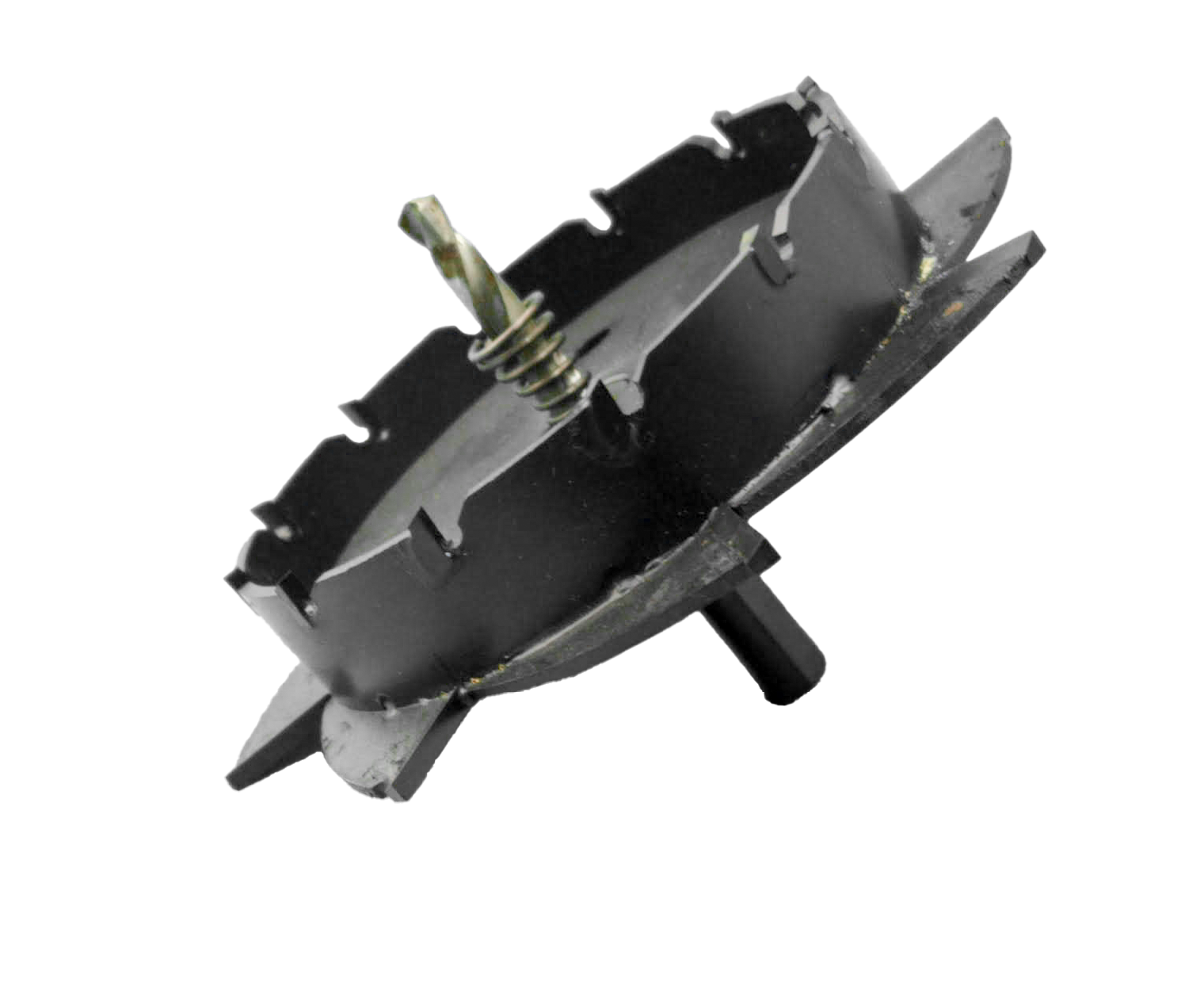 A hole saw with a drill bit in it