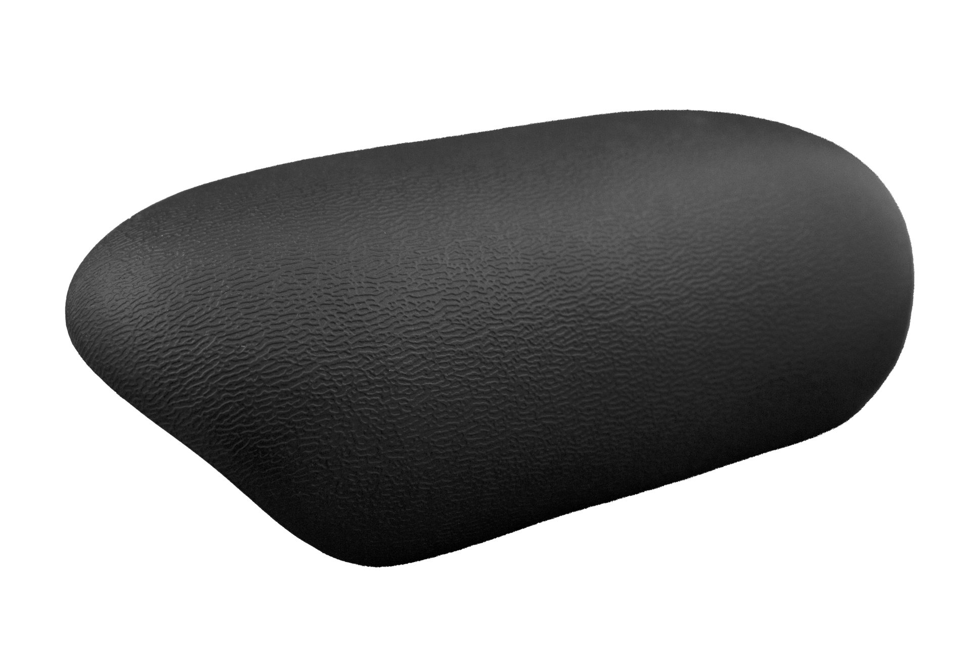 A close up of a black spa pillow on a white background