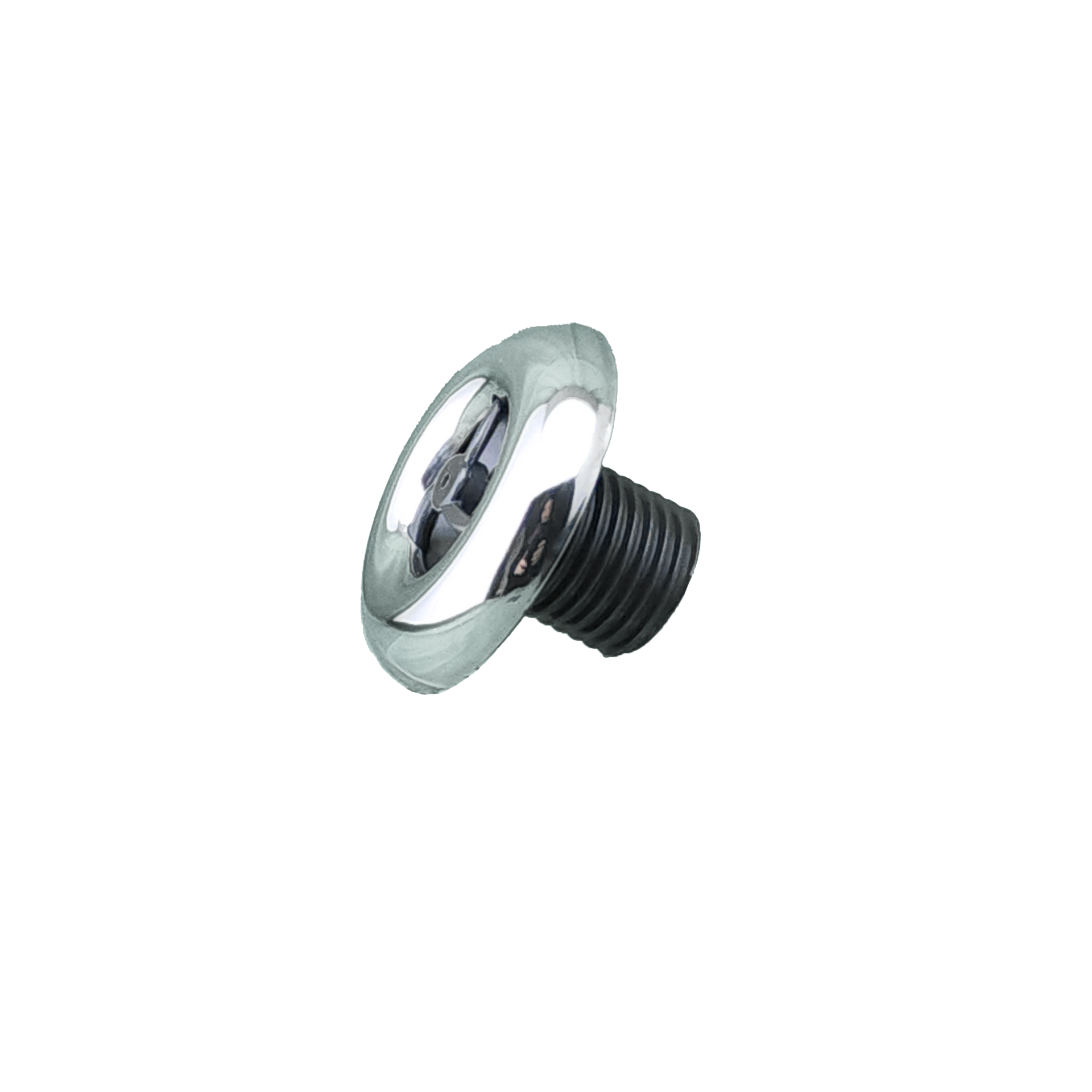 A close up of spa jet on a white background.