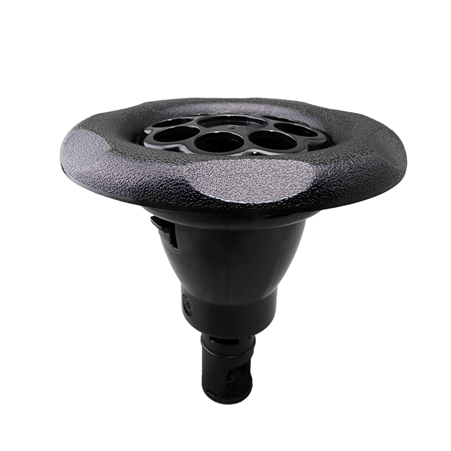 A close up of spa jet on a white background.