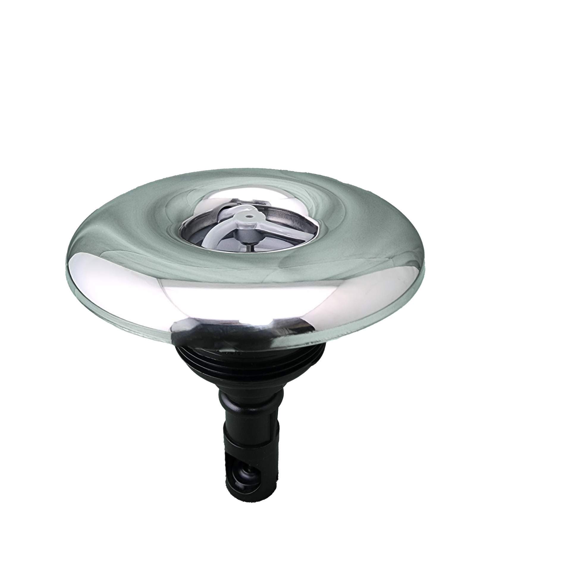 A close up of spa jet on a white background.