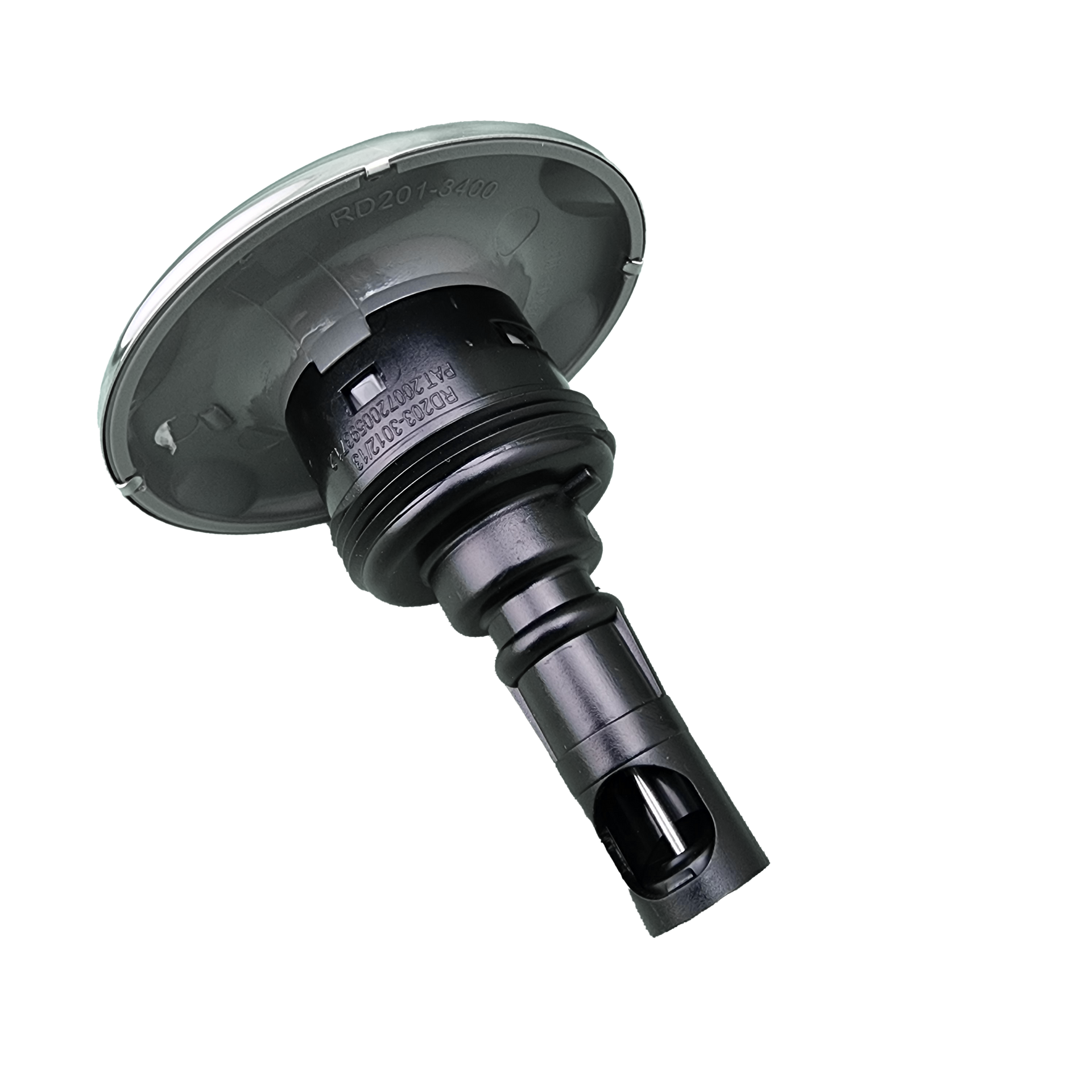 A close up of spa jet on a white background.