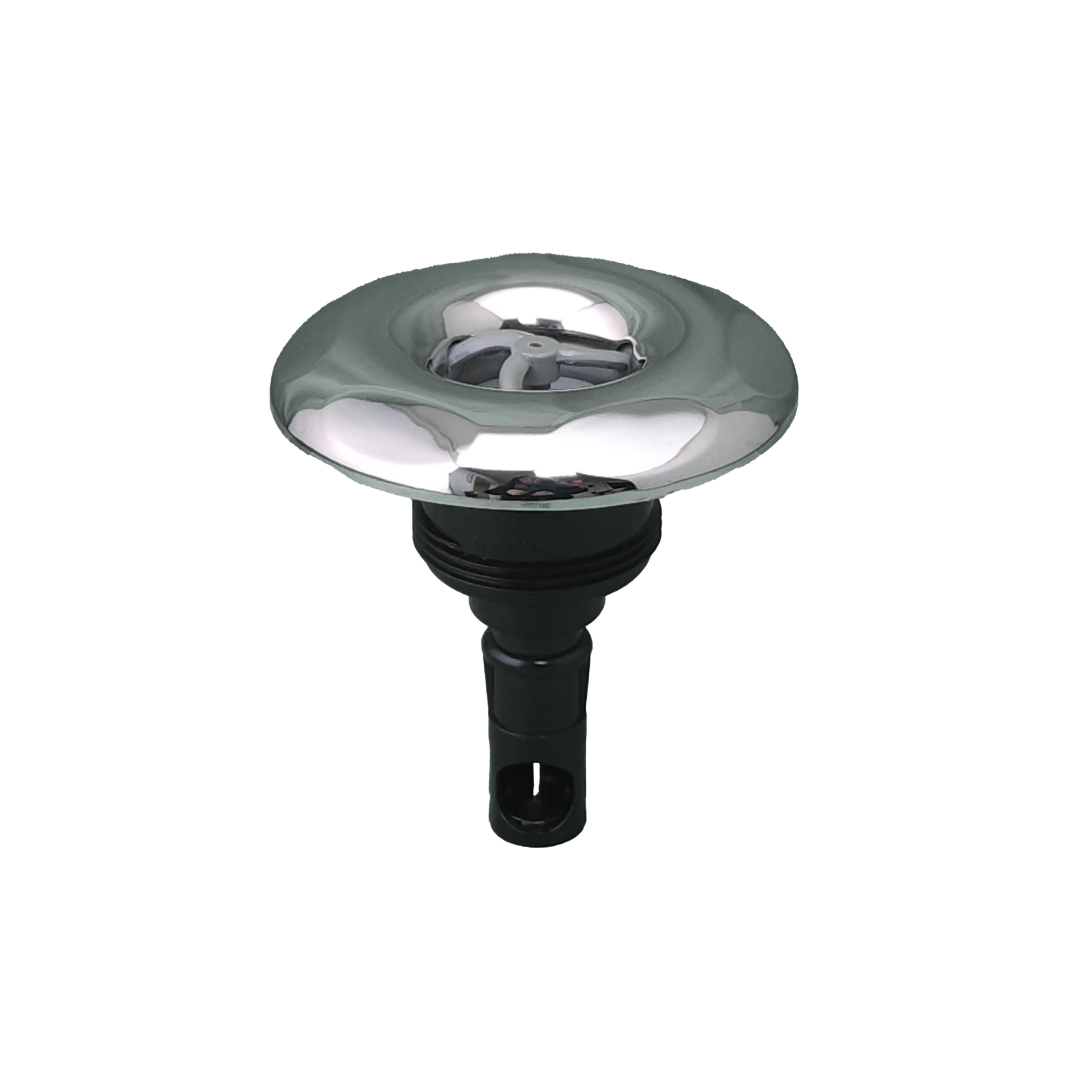A close up of spa jet on a white background.
