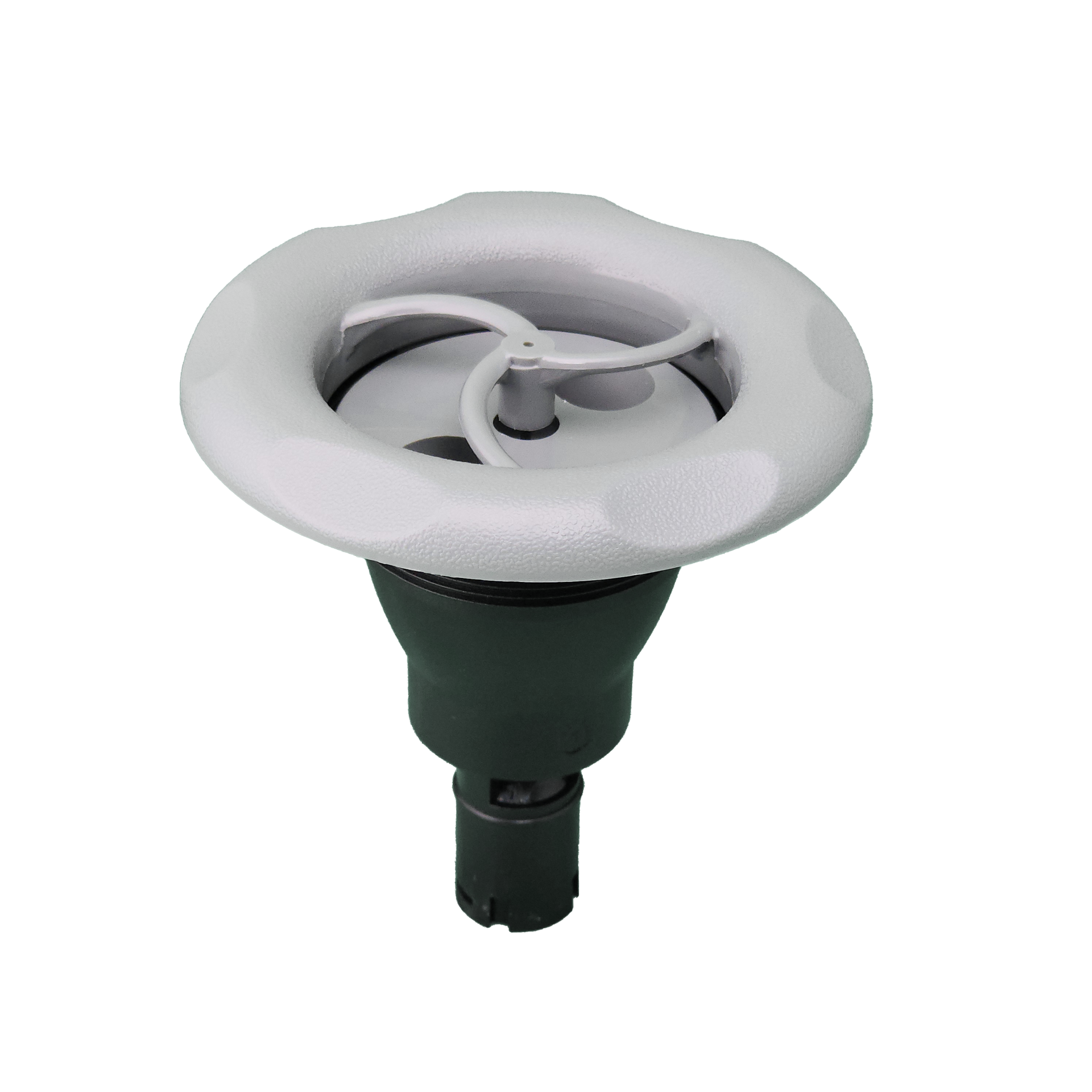 A close up of spa jet on a white background.