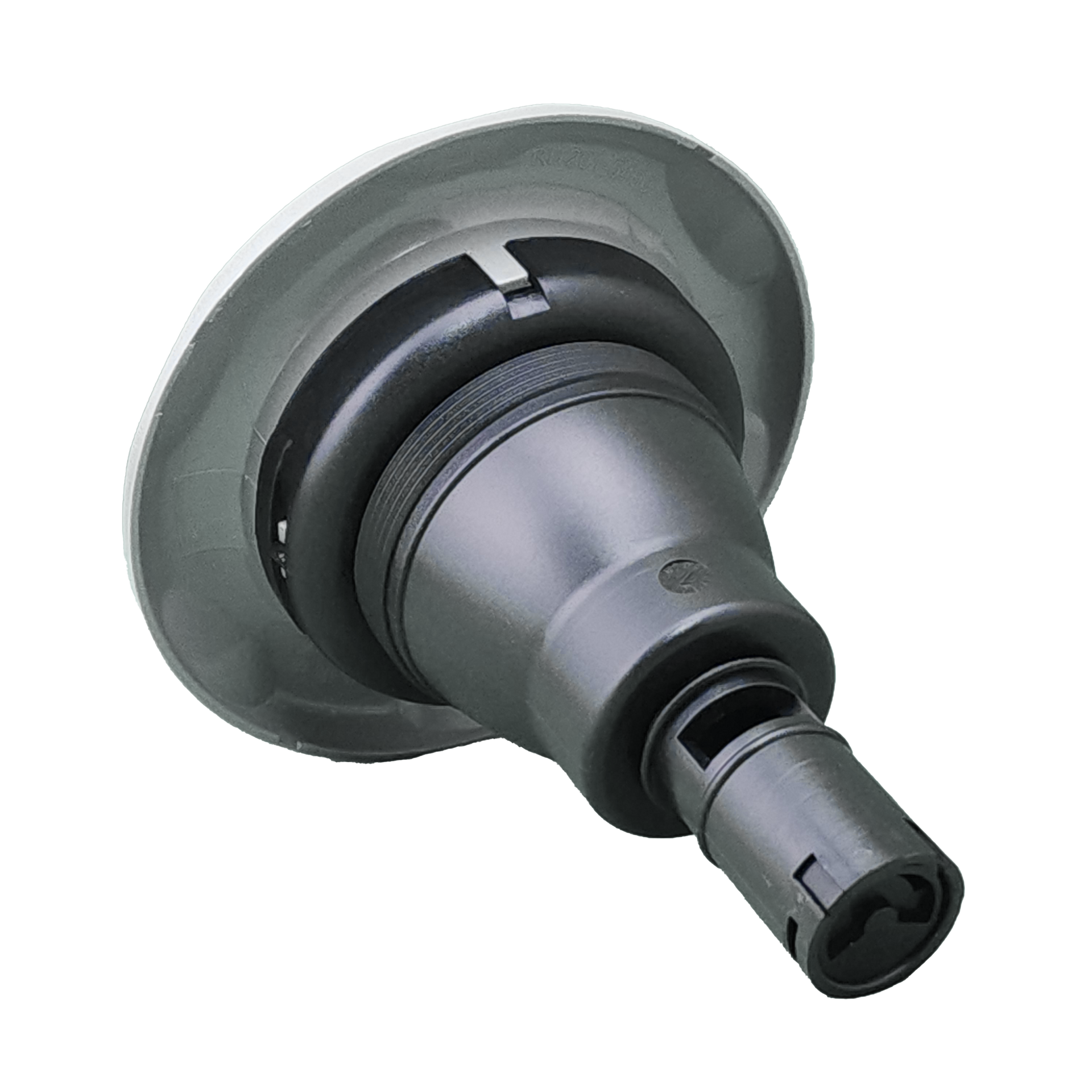 A close up of spa jet on a white background.