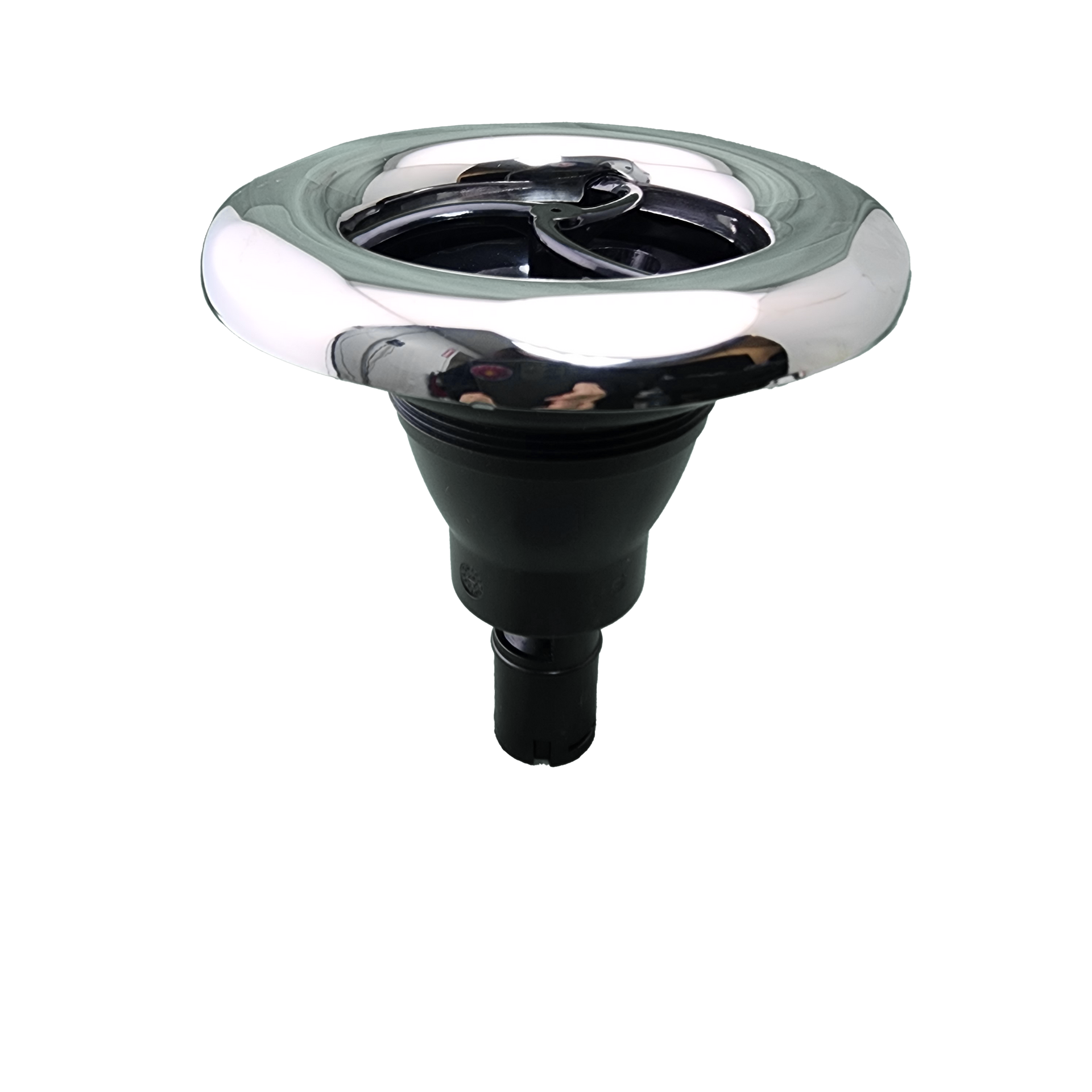 A close up of spa jet on a white background.