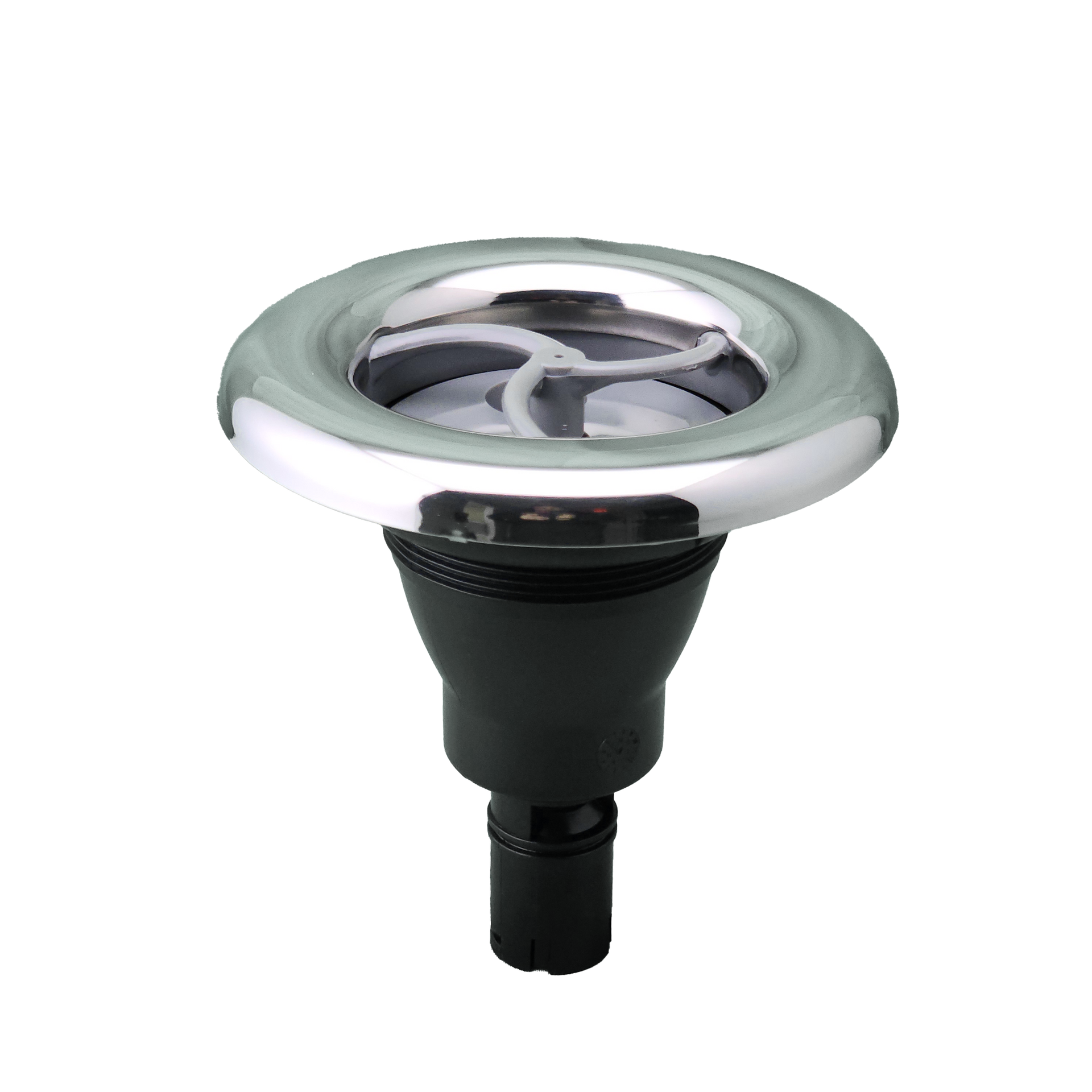 A close up of spa jet on a white background.