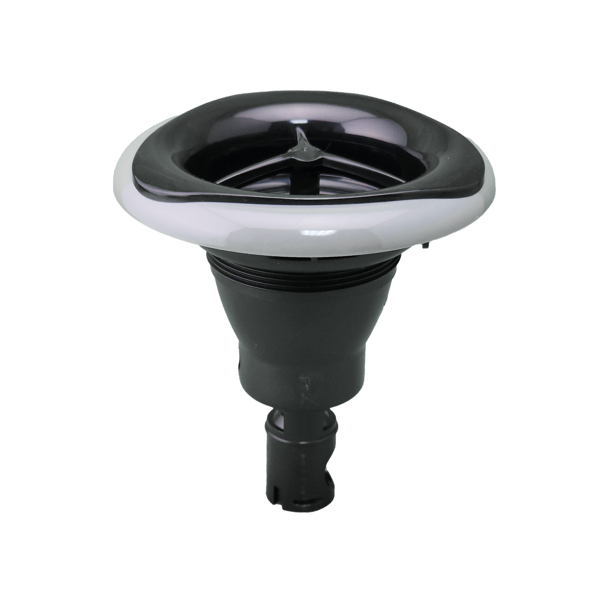 A close up of spa jet on a white background.