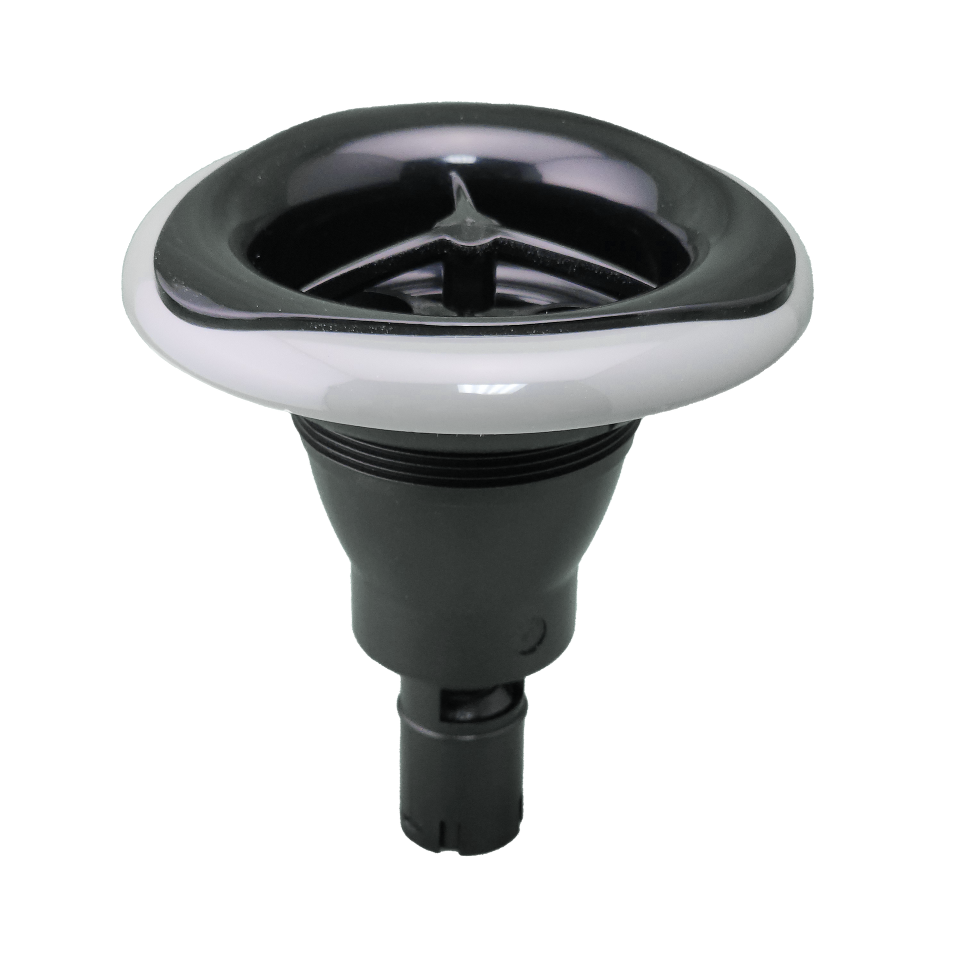A close up of spa jet on a white background.