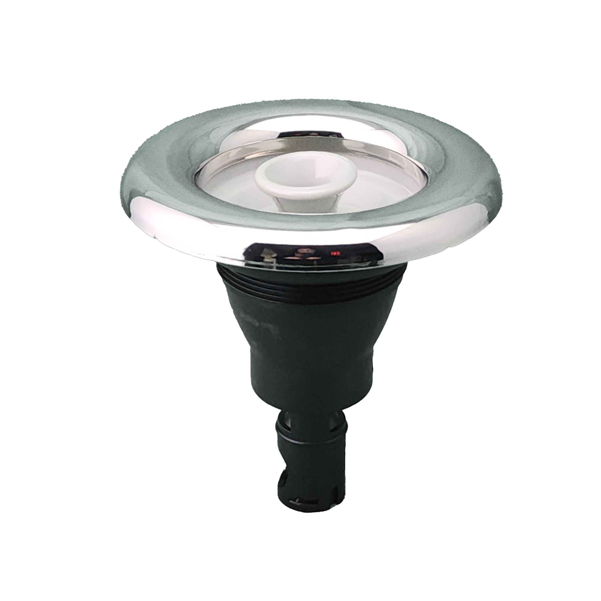 A close up of spa jet on a white background.
