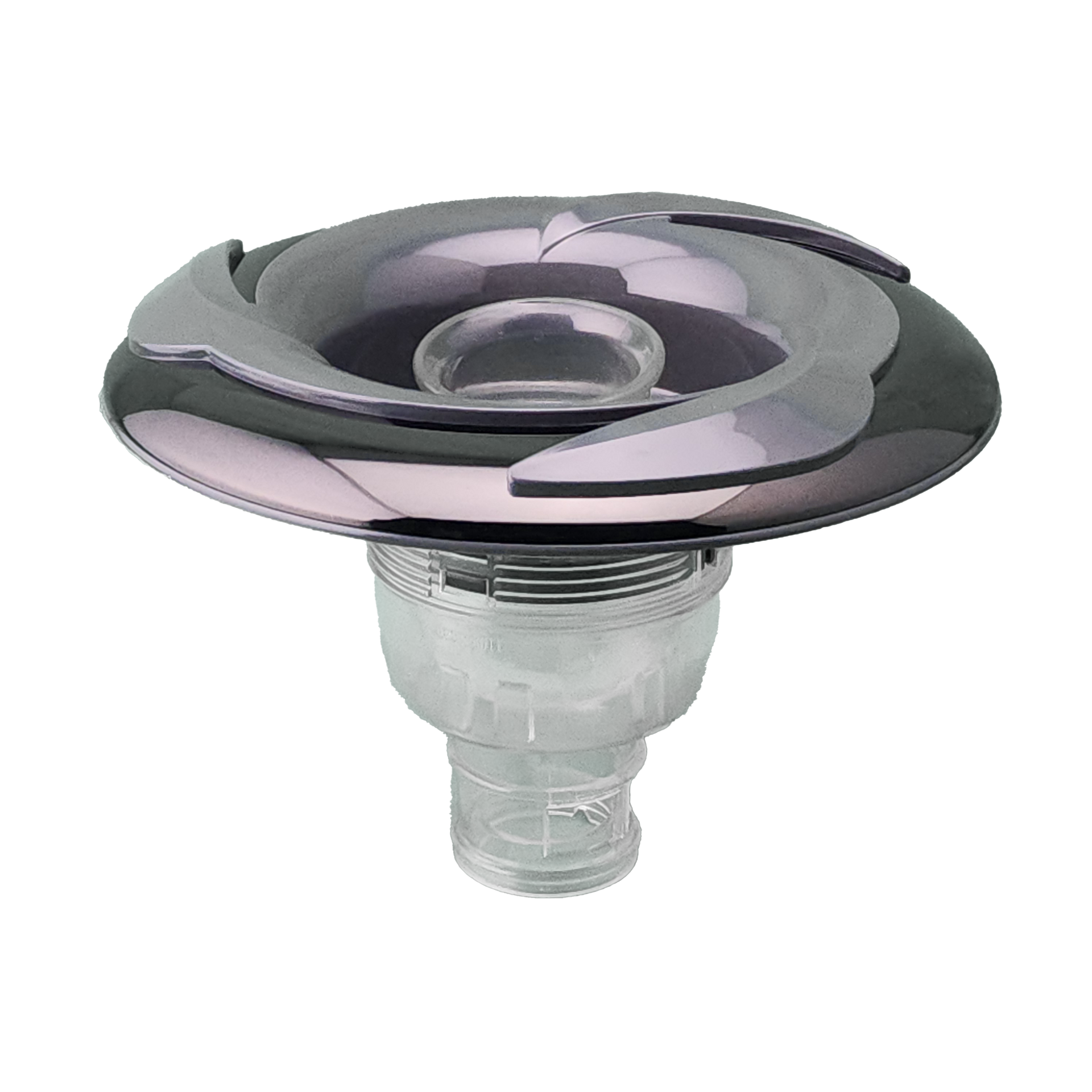 A close up of spa jet on a white background.