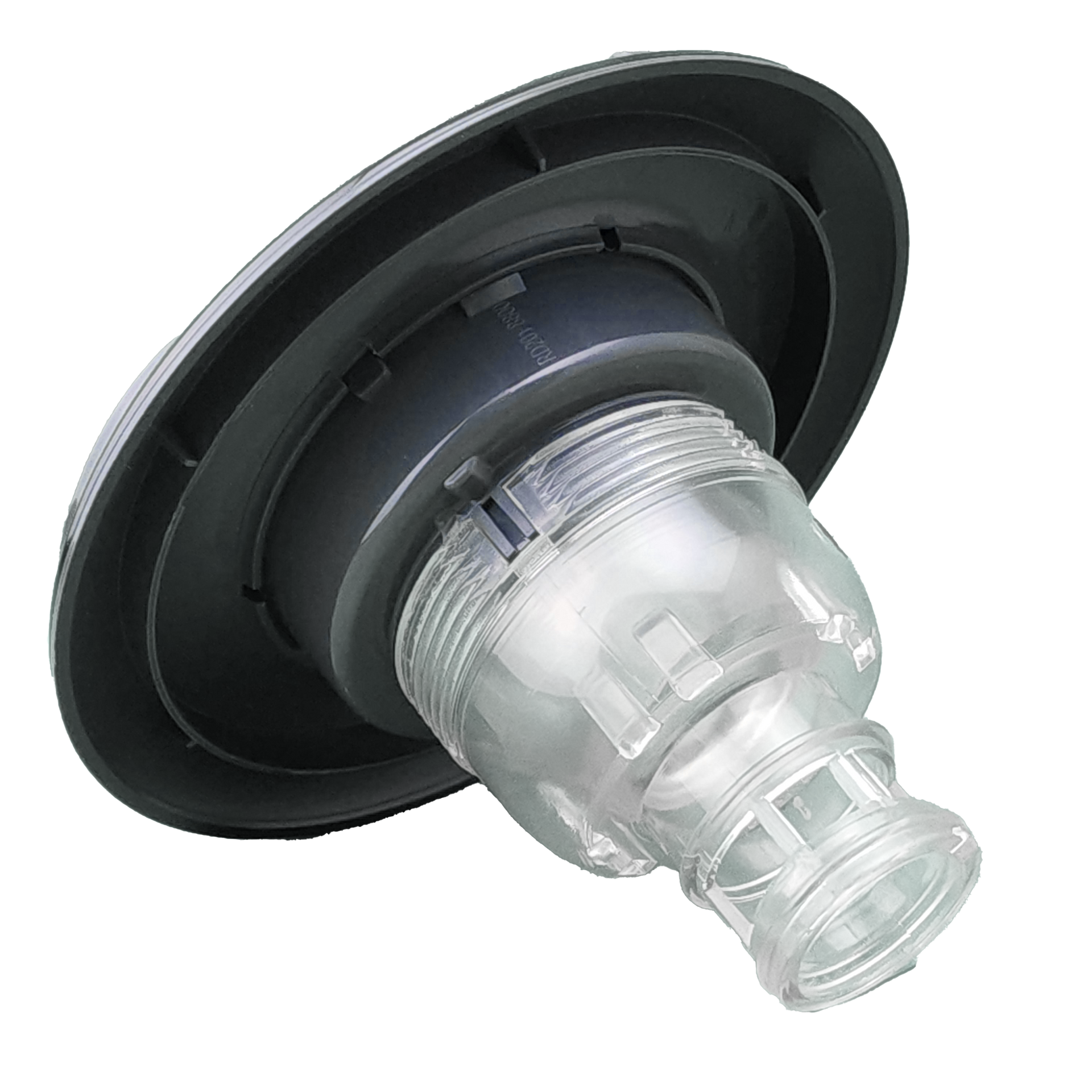 A close up of spa jet on a white background.