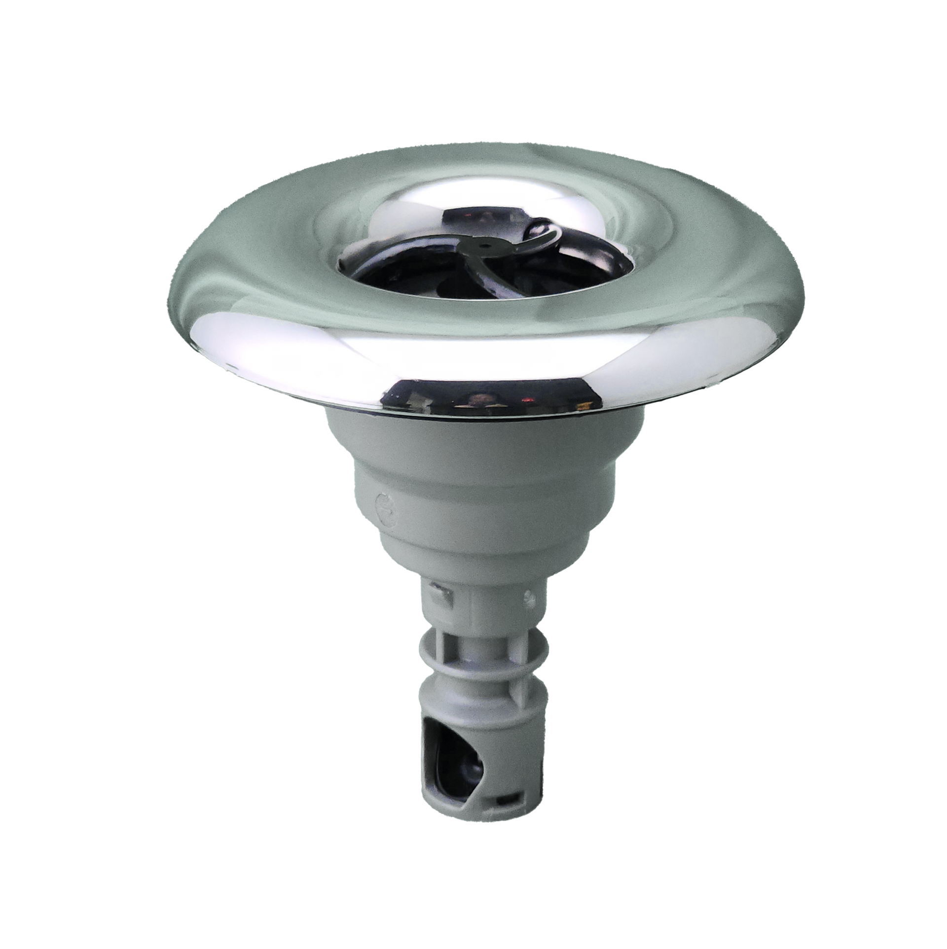 A close up of spa jet on a white background.