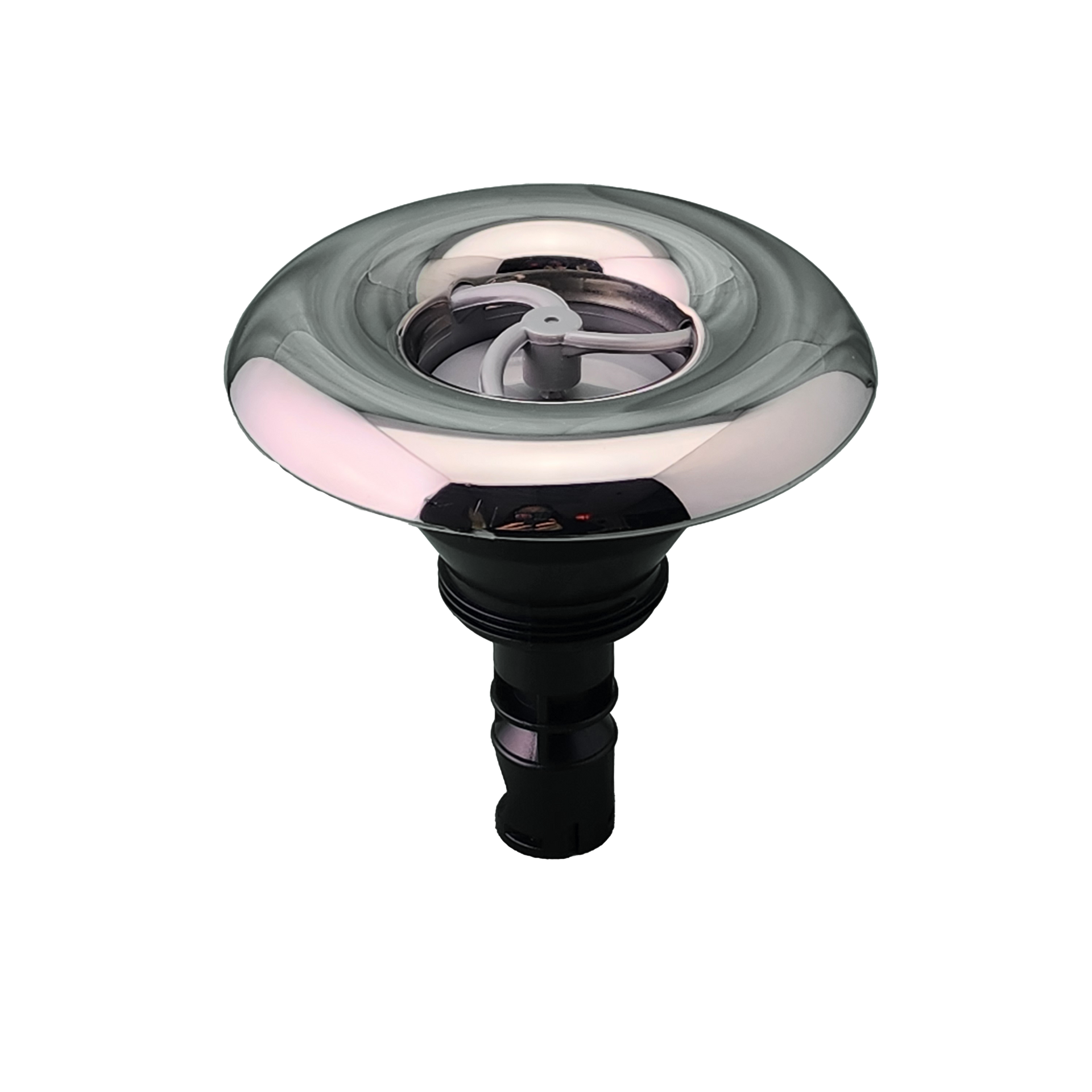 A close up of spa jet on a white background.