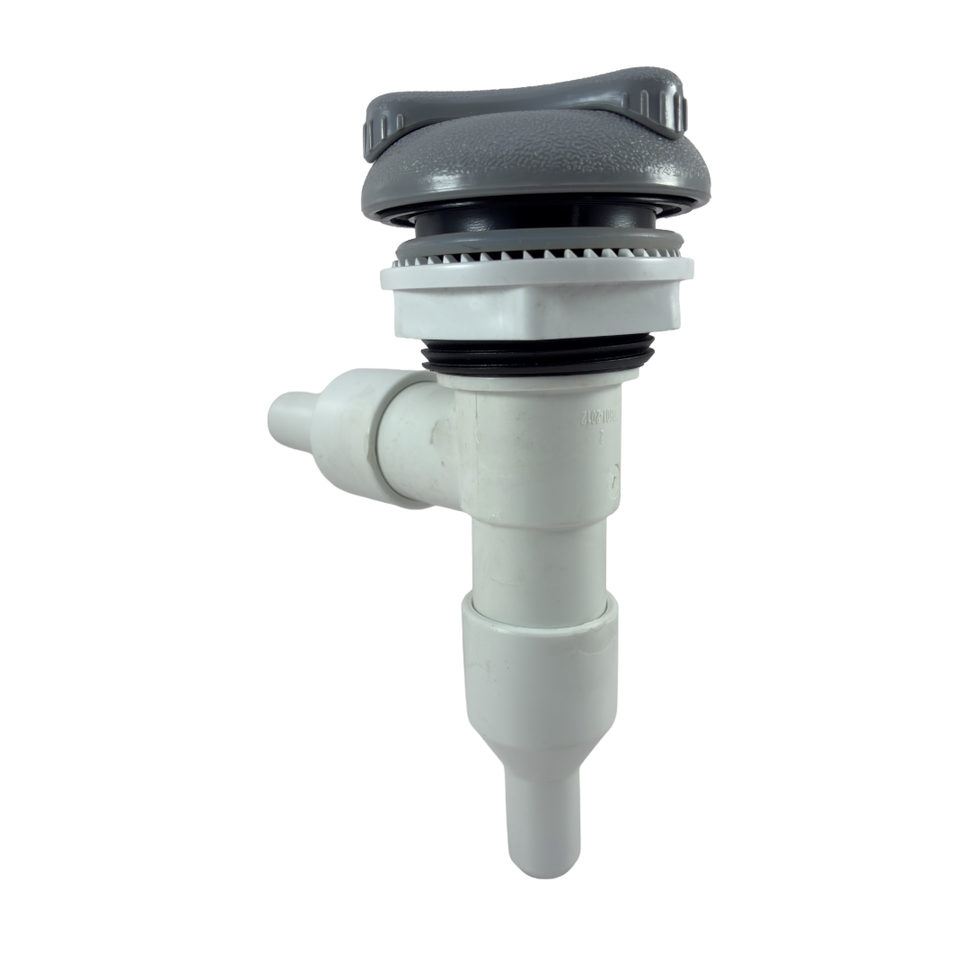 Side view of Rising Dragon RD601-2110-001 1-inch on/off spa valve assembly in gray for hot tub plumbing systems