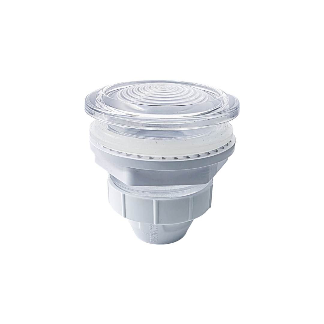 Front view of Rising Dragon RD631-1060-003 2-inch spa light housing assembly with clear lens for hot tub lighting