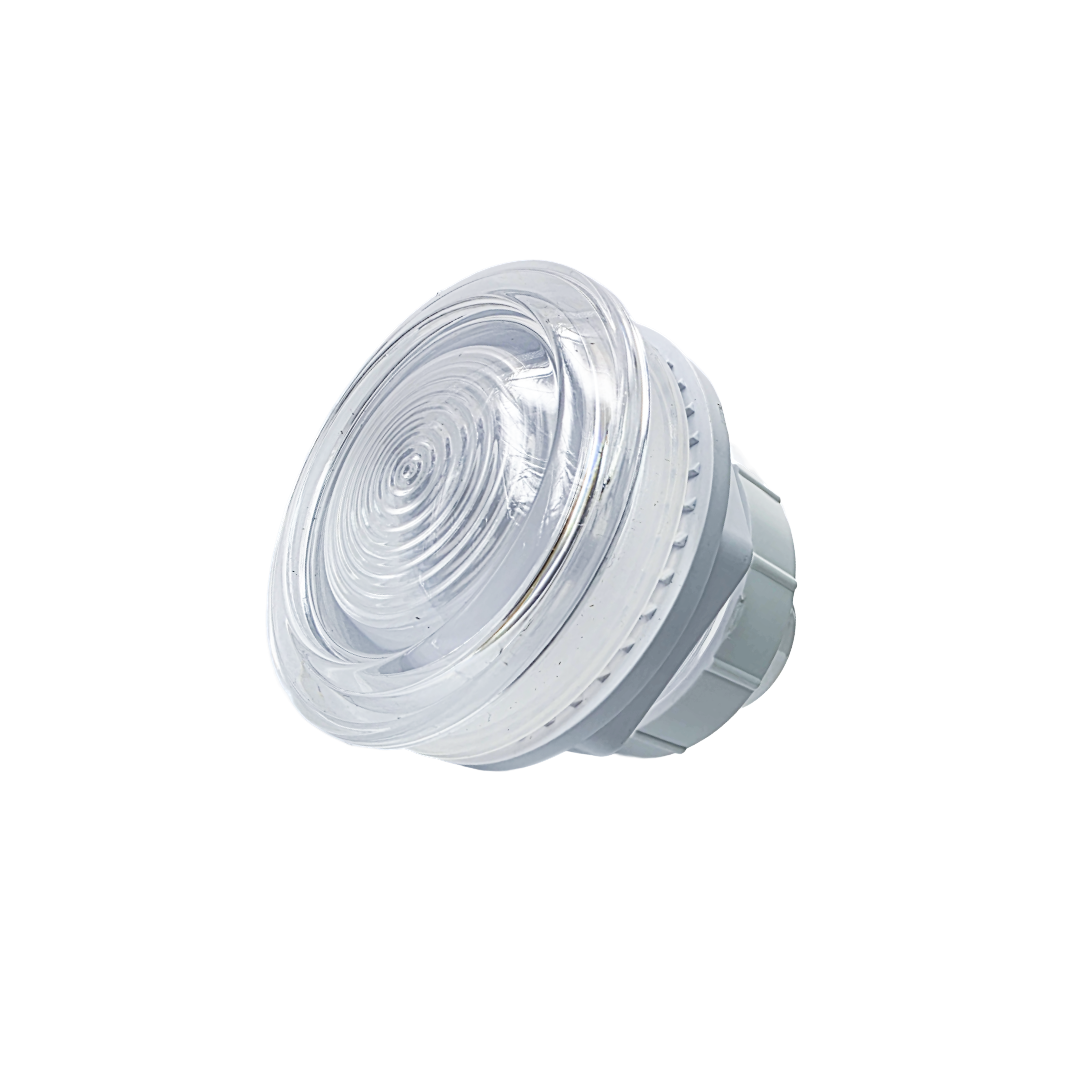 Front view of Rising Dragon RD631-1060-003 2-inch spa light housing assembly with clear lens for hot tub lighting