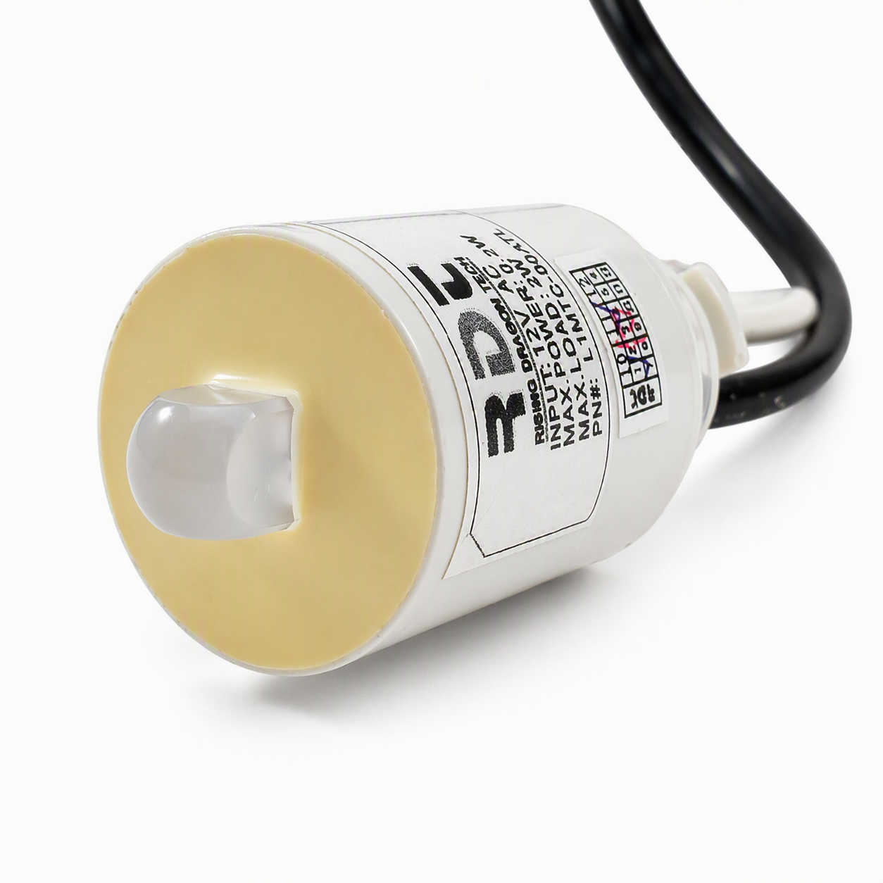 Front view of Rising Dragon L1MTC RGB LED spa master light with single LED lens for 2-wire hot tub lighting systems