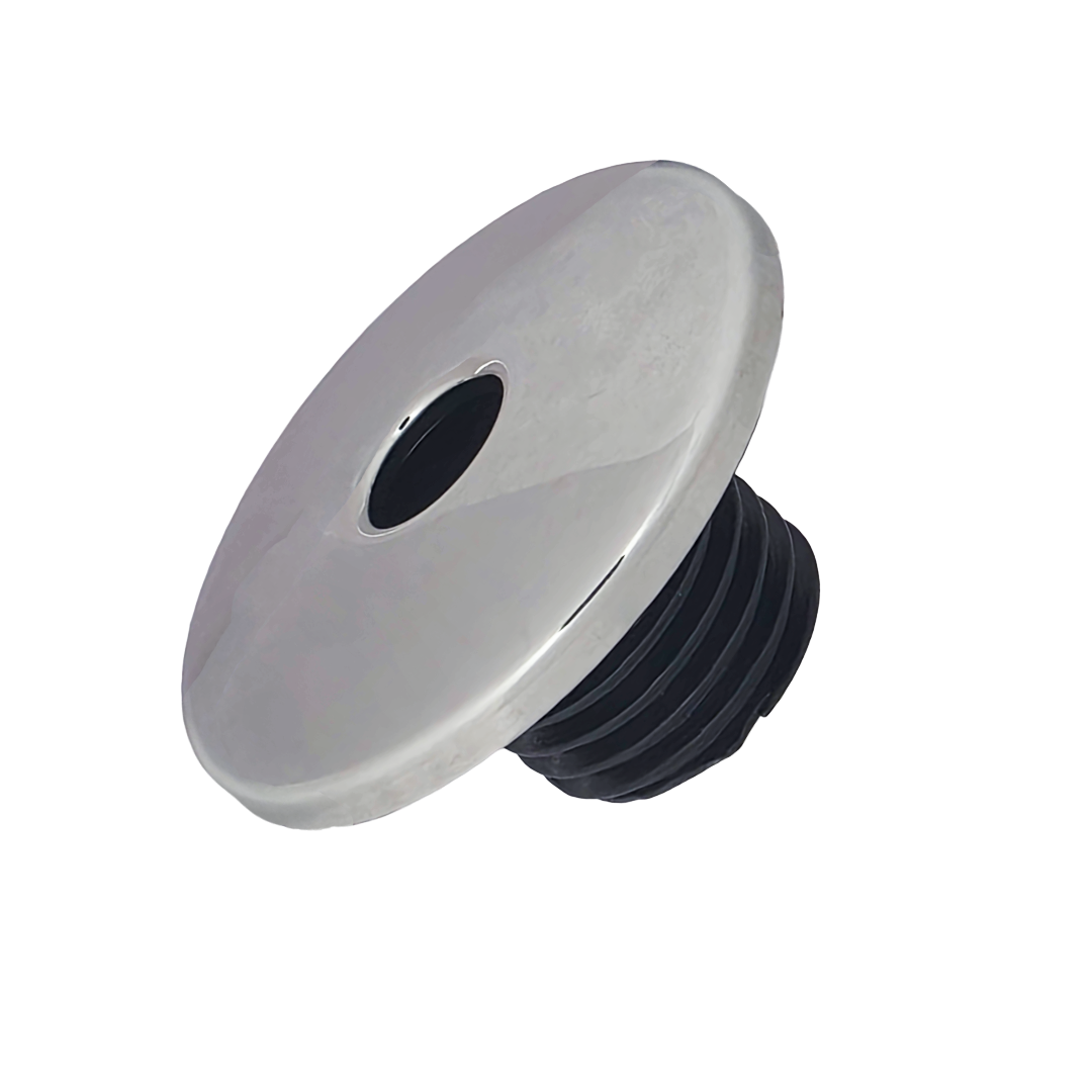Front view of Rising Dragon RD611-1010-S03 small face direct jet insert with stainless steel face for hot tub jet replacement