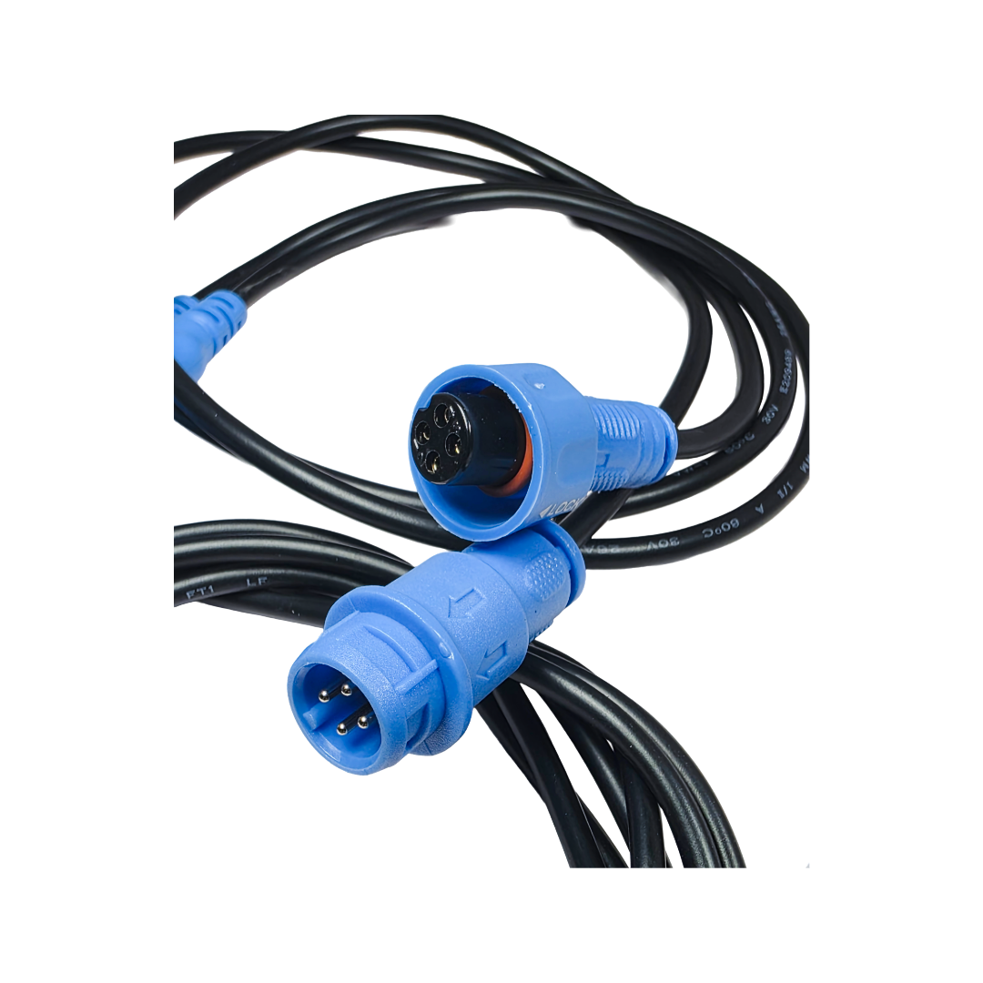 Close-up of Rising Dragon Quadri Mini LED point of light Bullet 4-wire harness with Mini POL connectors