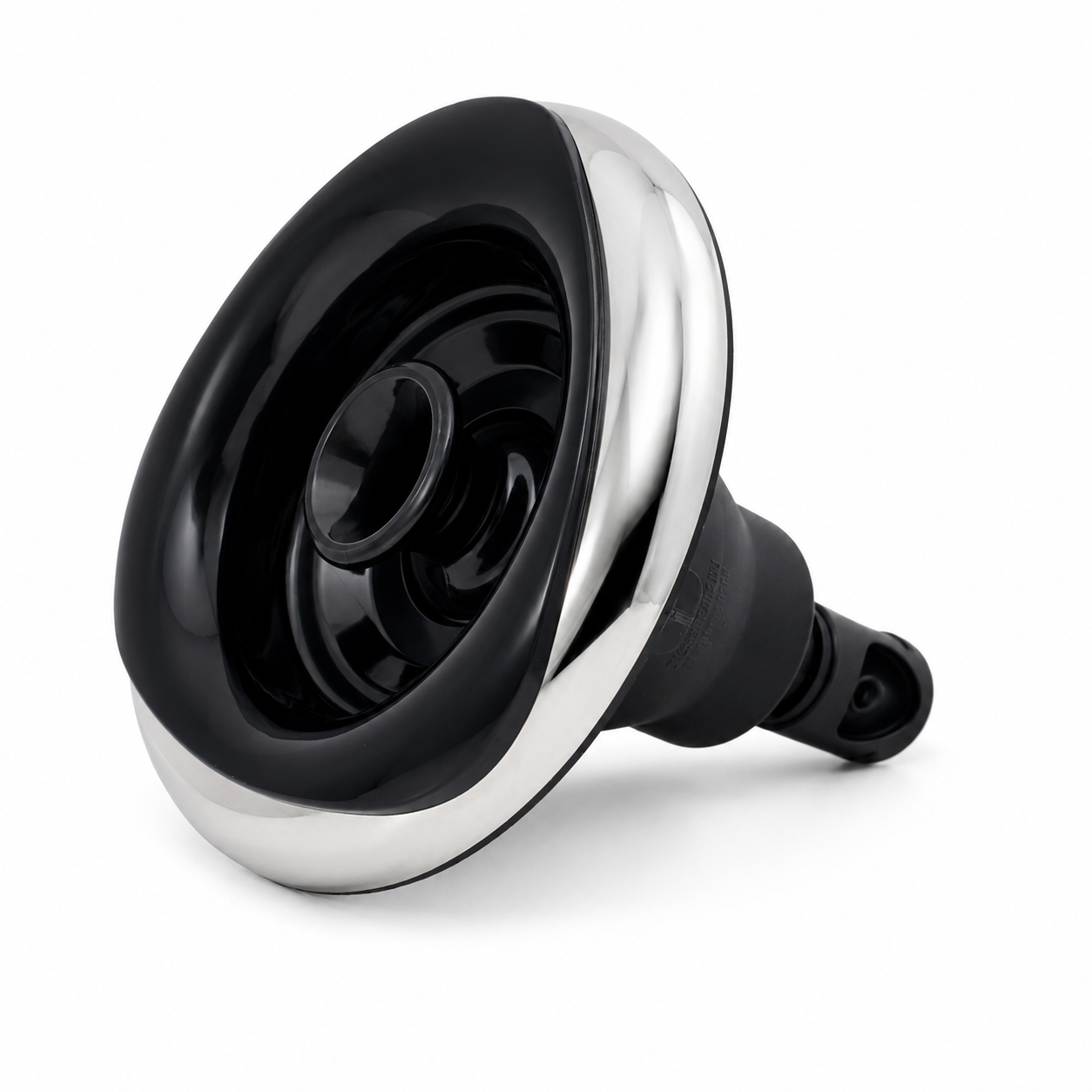 Angled front view of Rising Dragon RD203-5610-S03 5-inch Alpha Face directional spa jet insert with stainless steel trim