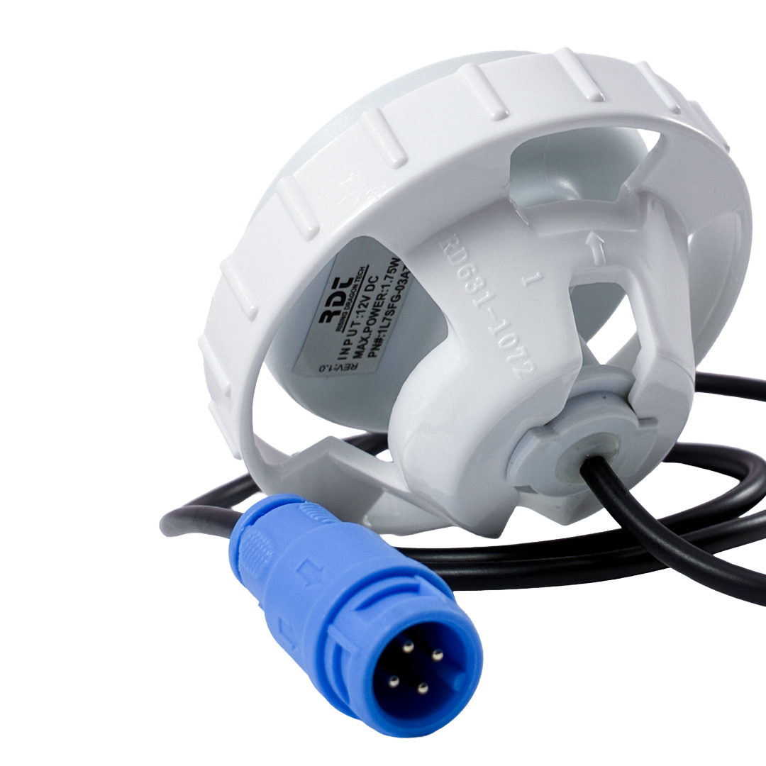 Front view of Rising Dragon 1L7SFG RGB LED spa main light with seven LED bulbs for Evolution Series hot tub lighting