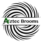 Aztec Brooms logo with black spiral design and green-and-black text on white background