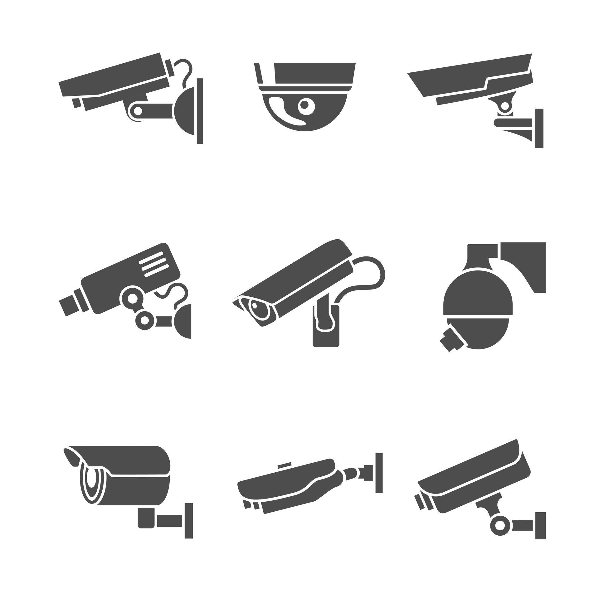 A set of security camera icons on a white background.