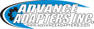 Advance Adapters Inc. logo in blue and white with website URL