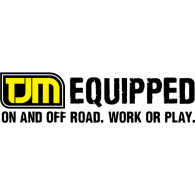 TJM Equipped logo with yellow and black text, tagline “On and off road. Work or play.”