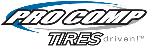 Pro Comp Tires logo with blue swoosh and the word “driven!”