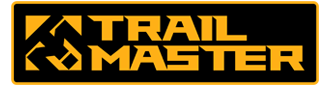 Black and orange “TRAIL MASTER” logo with a stylized trail icon