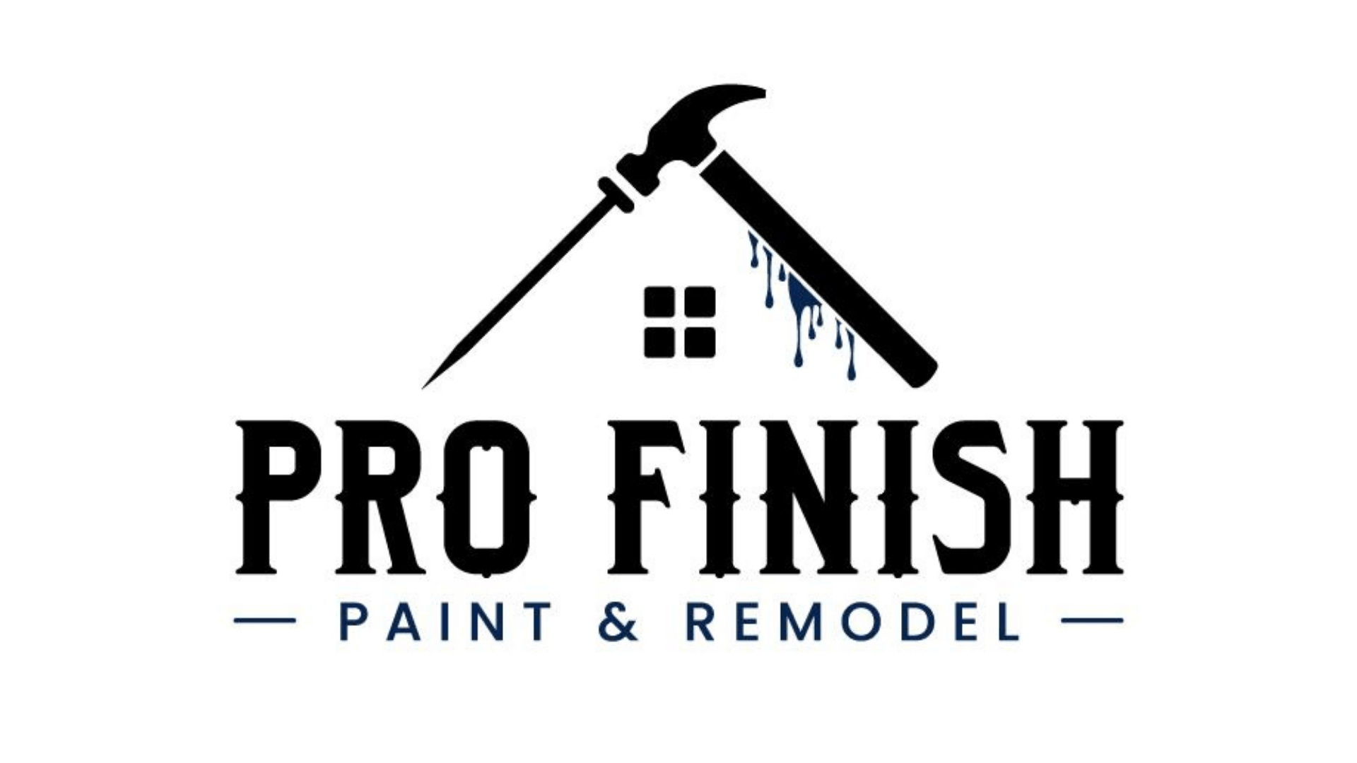 Logo for Pro Finish Paint & Remodel: black hammer over a house outline,