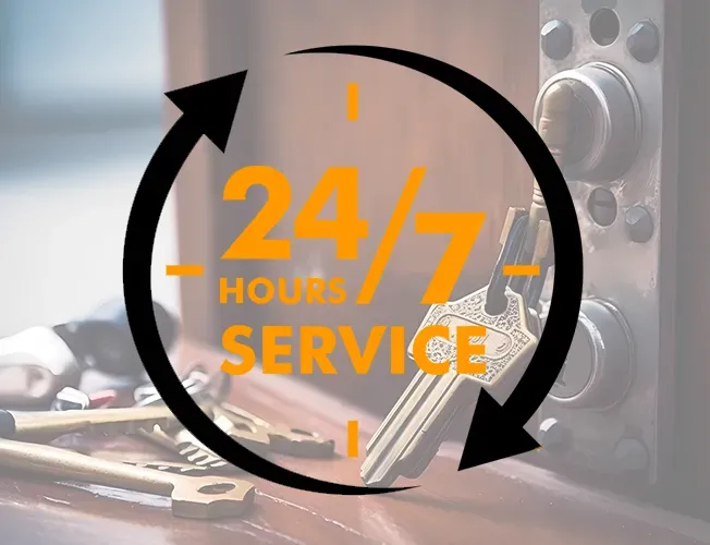 Car Door Unlocking A sign that says 24 hours service on it