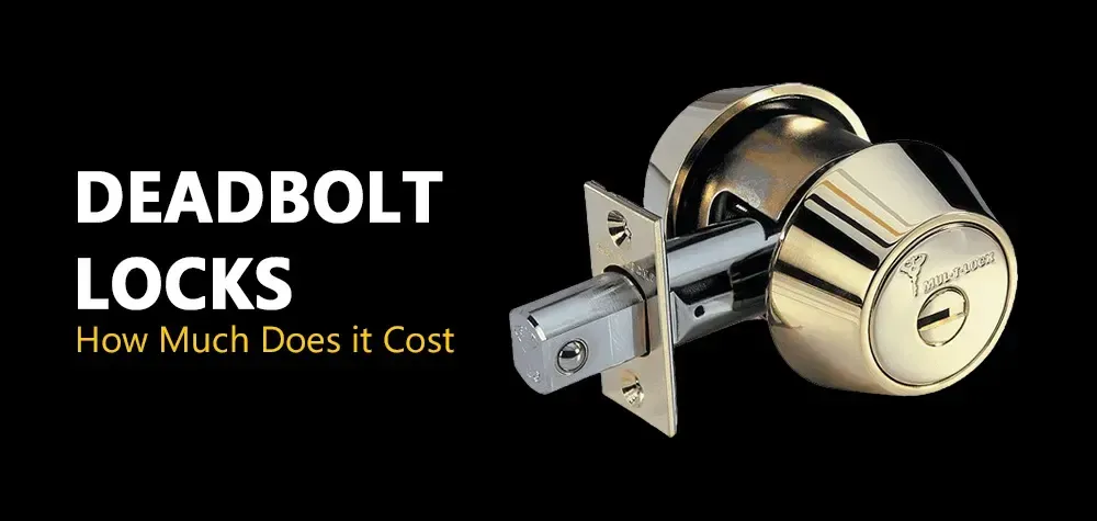 A close up of a deadbolt lock on a black background.