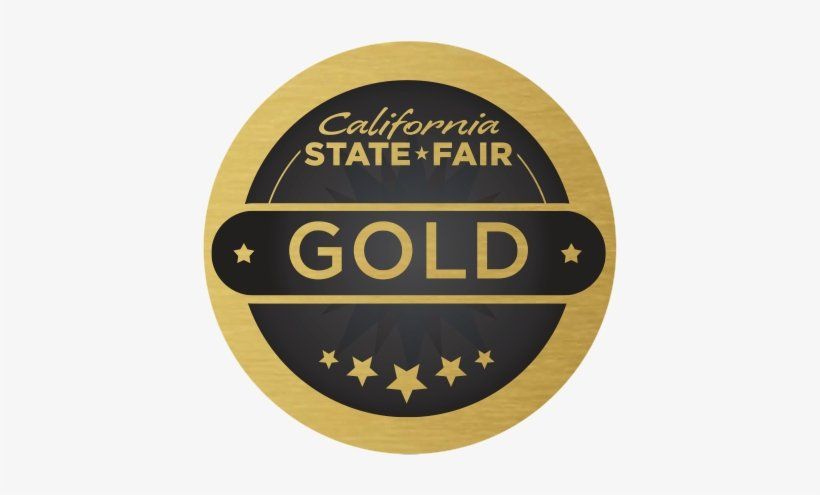 The logo for the california state fair is gold