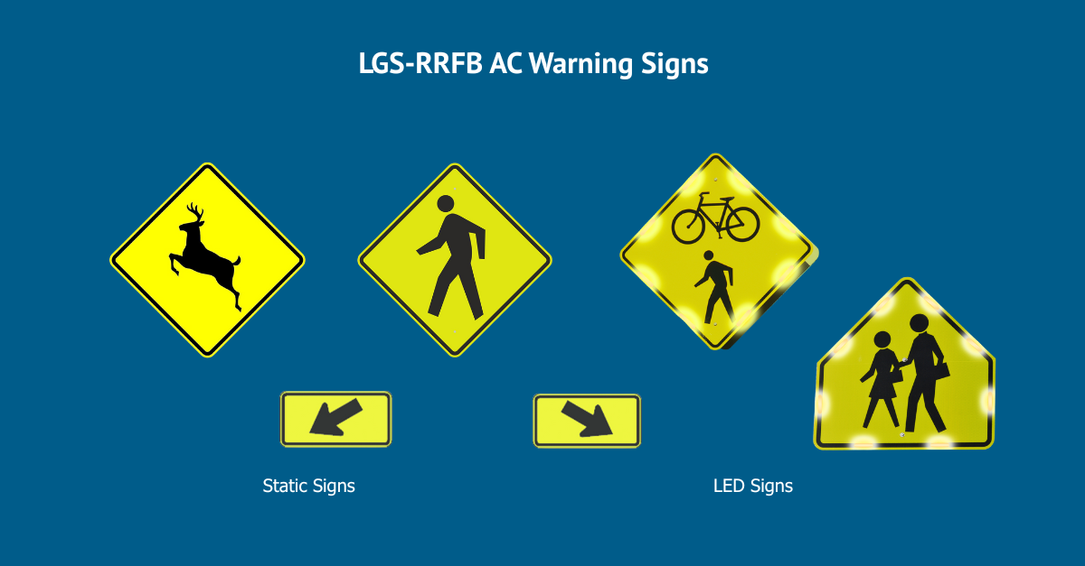 Static and flashing warning signs for a LightGuard Systems RRFB