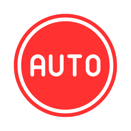 Cercle rouge avec un contour blanc. Le mot « AUTO » en blanc est centré à l'intérieur du cercle.