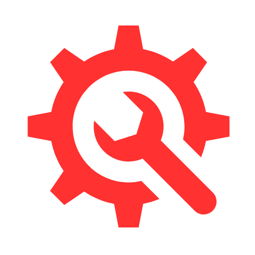 Engrenage rouge avec une clé, représentant les paramètres ou la configuration.