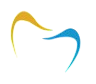 Due forme astratte e curve, nei colori oro e blu, posizionate in modo da assomigliare al contorno di un dente o a una lettera M stilizzata.