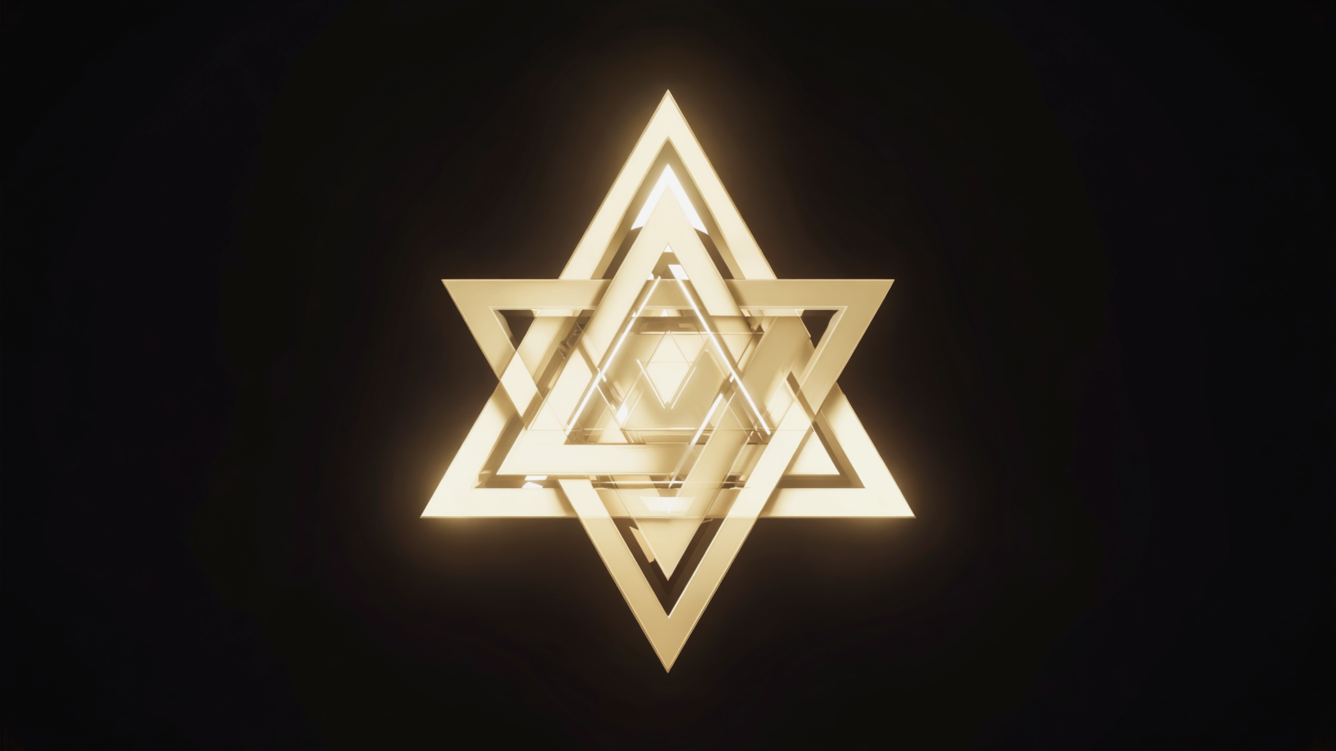 Glowing gold geometric star emblem on a black background